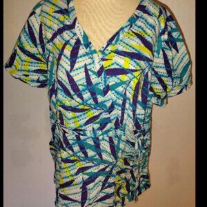 Koi By Kathy Peterson Size XL Multi Color Geometric Pattern Scrub Top 100% Cotto